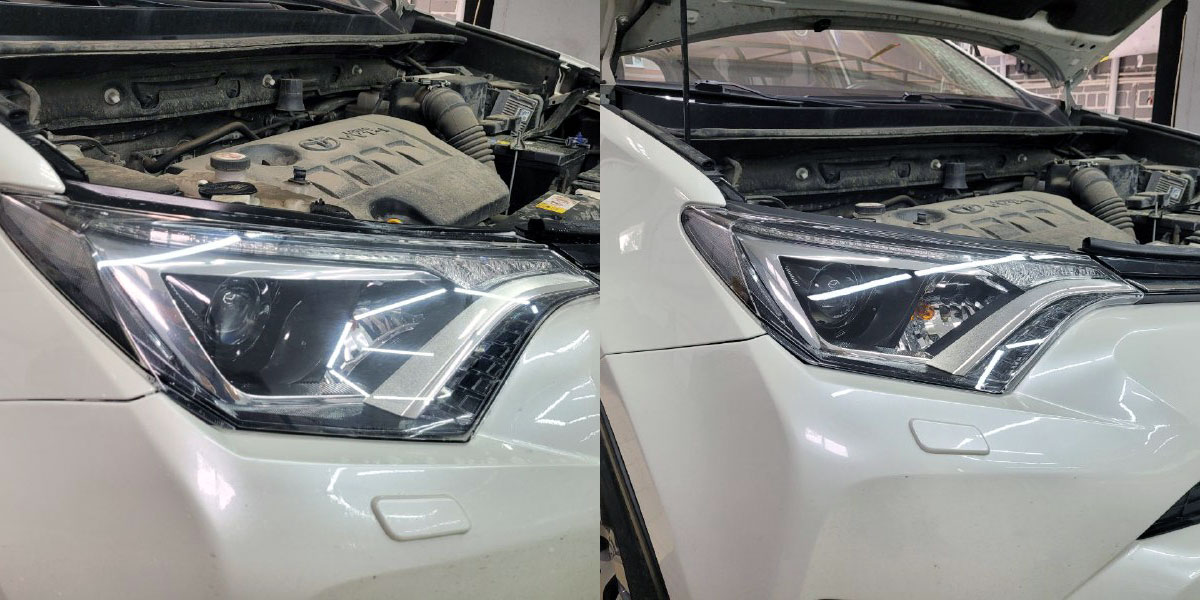 Полировка и оклейка пленкой фар Toyota RAV 4 в Краснодаре